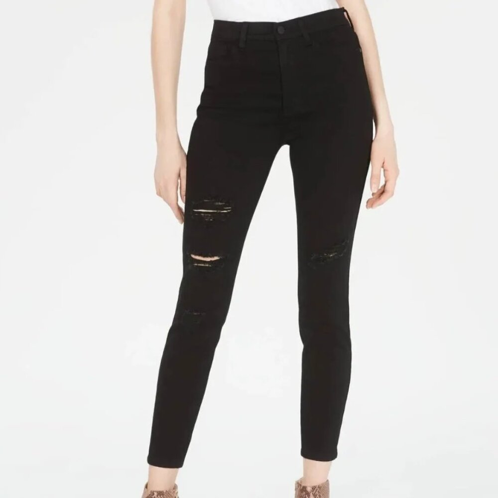EUNINA Clara High Rise Skinny Crop Distressed Black Denim Jeans (NWT)